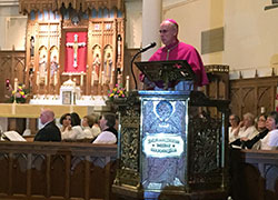 Bishop Kevin C. Rhoades offered the homily at the Ecumenical Evensong on Jan. 24 at Trinity Episcopal Church. The combined choirs of Trinity Episcopal Church and the Cathedral of Immaculate Conception, directed by Michael Dulac of the cathedral, provided the music. Bishop Edward Little of the Episcopal Diocese of Northern Indiana was the officiant of the service, which marked the Week of Christian Unity.