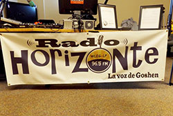 Radio Horizonte — La Voz de Goshen can be found at 96.5 WLEG. Anyone wishing to volunteer may contact Giovani Munoz at Giovani1606@hotmail.com or 574-349-1449.