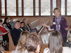 Patty Schneier challenges those attending the retreat to learn more about the lives of the saints and strive to become saints themselves.