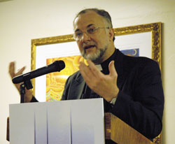 Father James Farrell, the new director of Our Lady of Fatima Retreat House, presents a brief reflection on the importance of spiritual retreats during a “Celebrate the Future” program on June 5 at the archdiocesan retreat center at 5353 E. 56th St. in Indianapolis. (Photo by Mary Ann Wyand) 