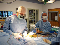 Dr. Malcolm Herring performs a surgery at St. Vincent Hospital in Indianapolis while being helped by Vicki Christian, a certified first assistant. A physician for 37 years, Herring believes that God is at the heart of the healing process. (Submitted photo) 