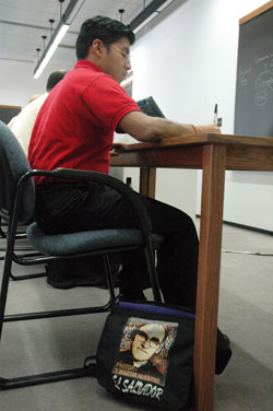 Seminarian Oscar Vasquez laughs during a class on Dec. 4 at Saint Meinrad School of Theology in St. Meinrad. Vasquez, a first-year theology student at Saint Meinrad, is a member of St. Mary Parish in Indianapolis. (Photo by Sean Gallagher) 