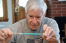 Bill Miller ‘s love for a grandchild and his special connection to the Blessed Mother has led him to dedicate his free time to making rosaries as a member of Our Lady’s Rosary Makers at Christ the King Parish in Indianapolis. (Photo by John Shaughnessy)