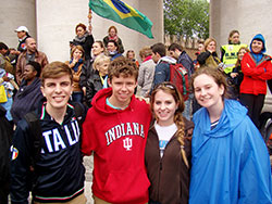 Roncalli High School students Lucas LaRosa, left, Dolan Monroe, Kristen Henke and Abby Whalen are all smiles as they pose for a photo during their journey to Rome for the canonizations of St. John XXIII and St. John Paul II on April 27. (Submitted photo)