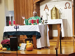 Father Francis Joseph Kalapurackal celebrates Mass in person and via livestream at St. Thomas More Church in Mooresville. (Submitted photo) 